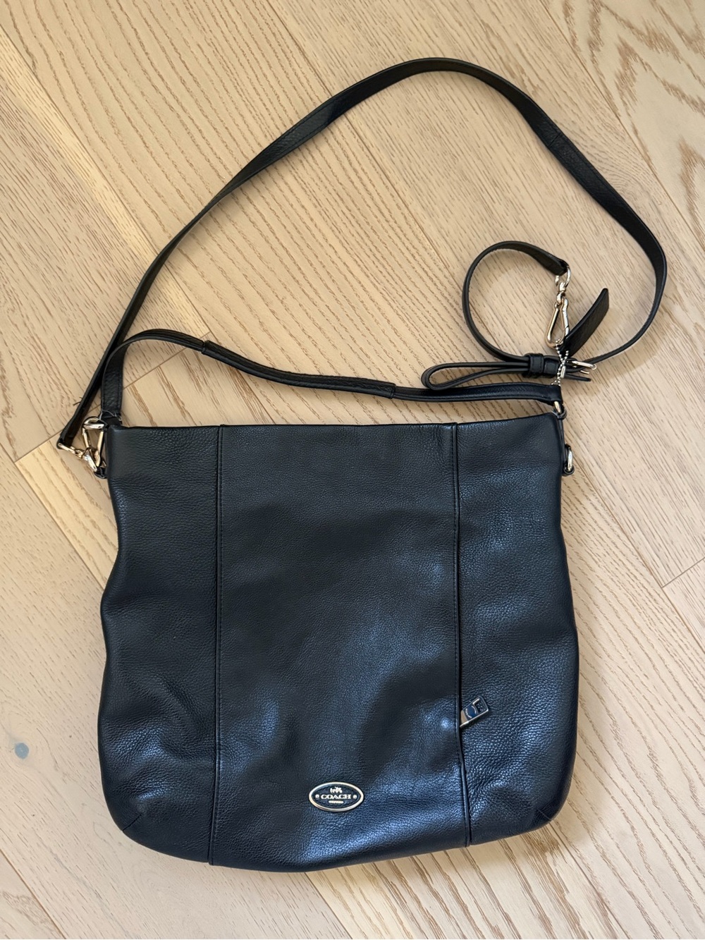 Coach Black Leather Shoulder Bag with Gold Hardware